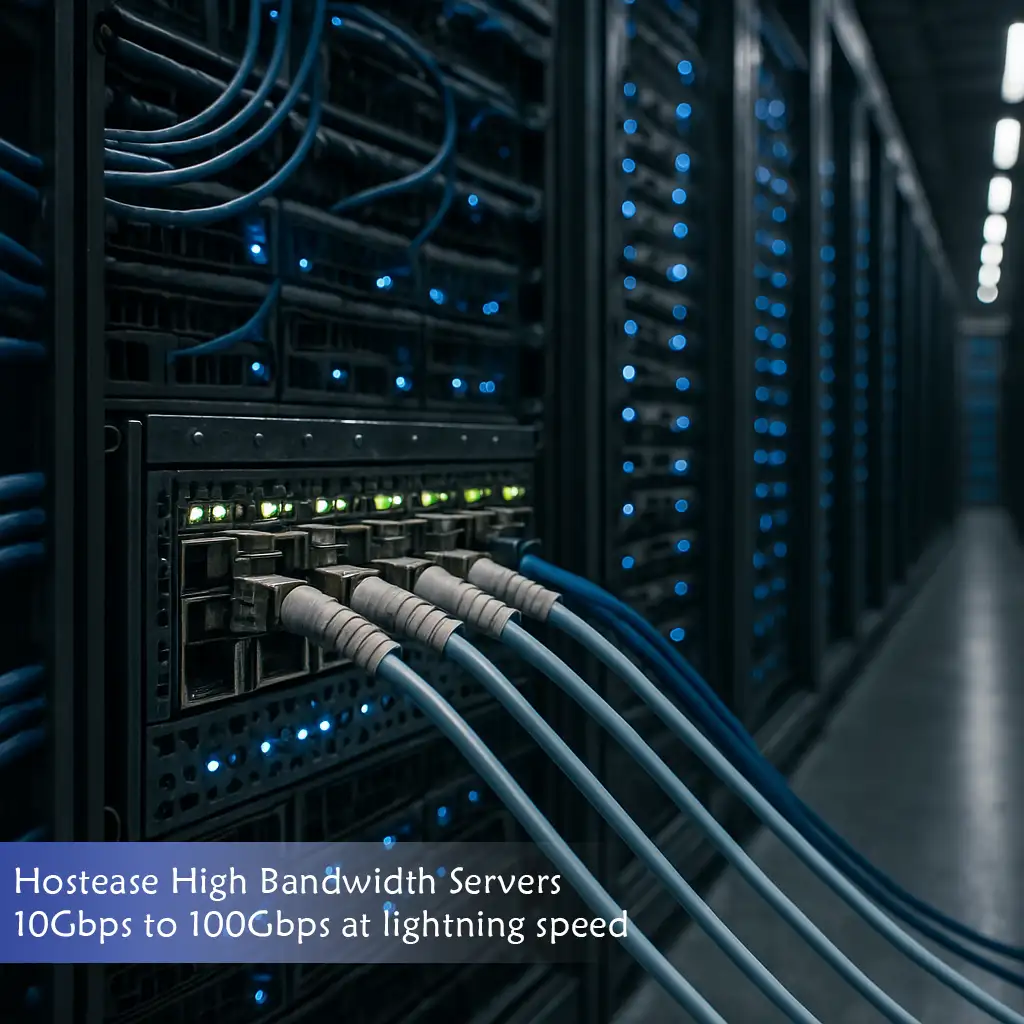 Data center high-speed transmission, high bandwidth servers with fiber connections